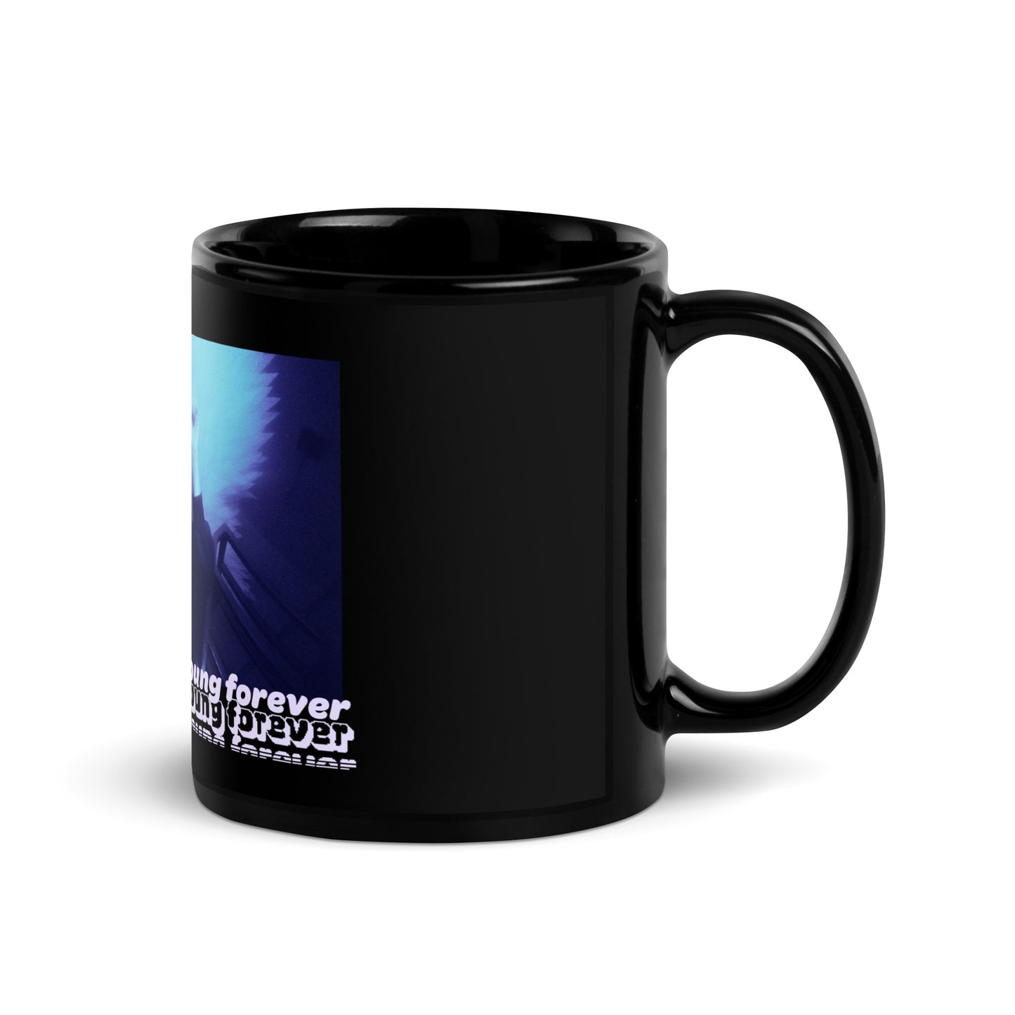 black glossy young forever mug